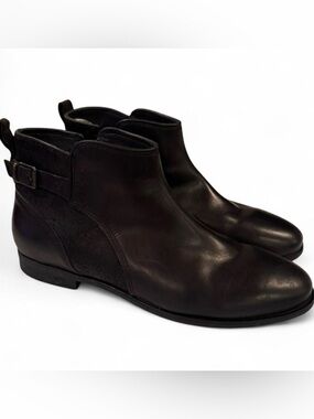 UGG Black Leather Ankle Boots Zip Buckle Minimalist Moto Chelsea Size 12